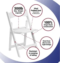 TentandTable White Resin Stackable Folding Chairs | 2 Pack | Heavy Duty | 300-Pound Capacity | For Banquets, Weddings, And Events -Amazon Basics Furniture Shop 41izBKIQ0pL