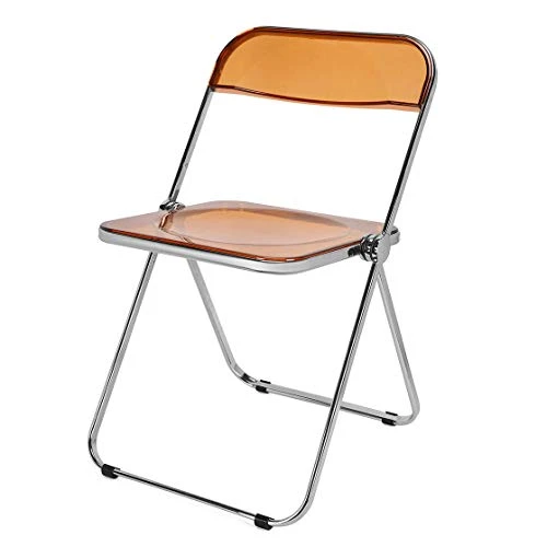 DIYHD Caramel Clear Folding Chair PC Plastic Living Room Seat Chrome Frame