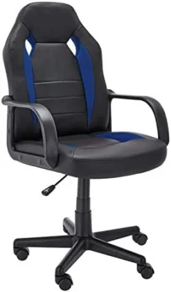 Amazon Basics Racing/Gaming Style Office Chair - Faux Leather, Blue, 25.2"D X 22.6"W X 44.1"H -Amazon Basics Furniture Shop 41jKJLlxW L. AC