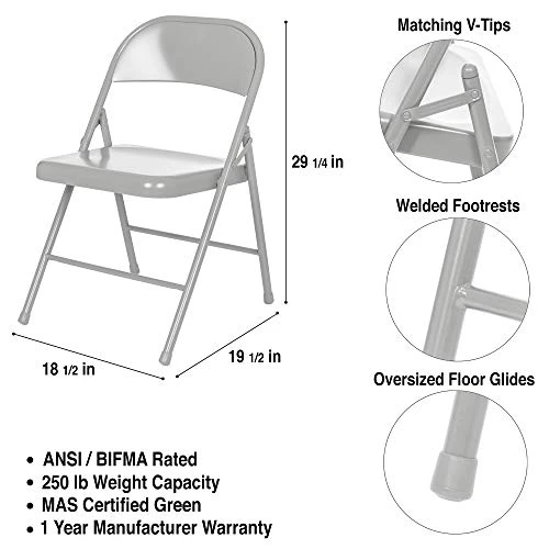 OEF Furnishings (4 Pack) Steel Folding Chairs, Grey 3 OEF Furnishings (4 Pack) Steel Folding Chairs, Grey - Image 3