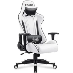 Homall Gaming Chair Office Chair High Back Racing Computer Desk Chair PU Leather Chair Executive And Ergonomic Swivel Chair With Headrest And Lumbar Support (White)