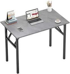 Need Folding Desk For Home Office 39-3/8'' Length Modern Folding Table Computer Desk No Install Needed Teak Color Desktop Black Frame, AC5BB(10060) -Amazon Basics Furniture Shop 41k3A5HrrEL. AC