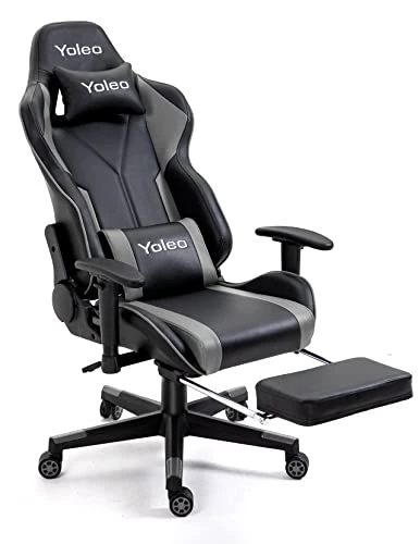 YOLEO Gaming Chair, Computer Chair With Footrest, Ergonomic Office Chair For Adults Teens, Adjustable Headrest/Lumbar Support 2D Armrest 90°-155° Tilt Angle PC Gaming Chair (300lbs), Grey/Black 1 YOLEO Gaming Chair, Computer Chair With Footrest, Ergonomic Office Chair For Adults Teens, Adjustable Headrest/Lumbar Support 2D Armrest 90°-155° Tilt Angle PC Gaming Chair (300lbs), Grey/Black