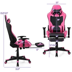 Giantex Massage Gaming Chair Pink, Ergonomic Video Game Chair With Footrest, High Back E-Sport Computer Chair With Headrest & Massager Lumbar Support, PU Leather Gaming Seat -Amazon Basics Furniture Shop 41kEvtuhkHL