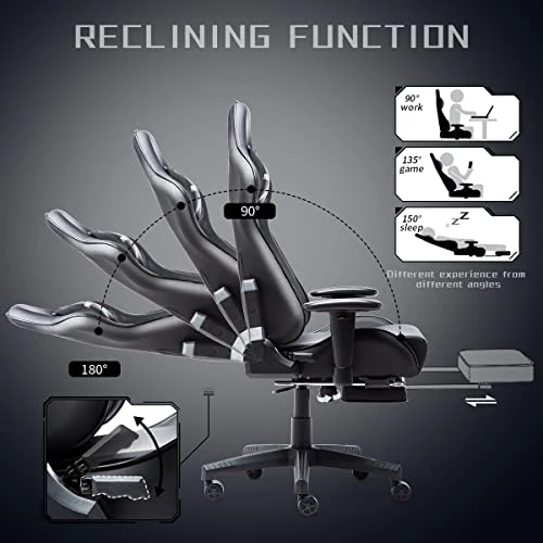Nokaxus Gaming Chair Large Size High-back Ergonomic Racing Seat With Massager Lumbar Support And Retractible Footrest PU Leather 90-180 Degree Adjustment Of Backrest Thickening Sponges (YK-6008-BLACK) 2 Nokaxus Gaming Chair Large Size High-back Ergonomic Racing Seat With Massager Lumbar Support And Retractible Footrest PU Leather 90-180 Degree Adjustment Of Backrest Thickening Sponges (YK-6008-BLACK) - Image 2