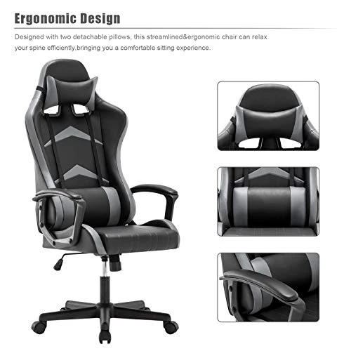 IntimaTe WM Heart Office Gaming Chair, High-Back Racing Chair With Swivel Function, Back Support And Adjustable Headrest&Lumbar Cushion(Grey) 3 IntimaTe WM Heart Office Gaming Chair, High-Back Racing Chair With Swivel Function, Back Support And Adjustable Headrest&Lumbar Cushion(Grey) - Image 3