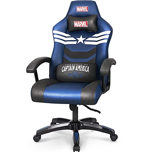 Marvel Avengers Gaming Chair Office High Back Computer PU Leather Desk Chair PC Racing Executive Ergonomic Adjustable Swivel Task Chair Headrest And Lumbar Support (Captain America, Blue) 1 Marvel Avengers Gaming Chair Office High Back Computer PU Leather Desk Chair PC Racing Executive Ergonomic Adjustable Swivel Task Chair Headrest And Lumbar Support (Captain America, Blue)