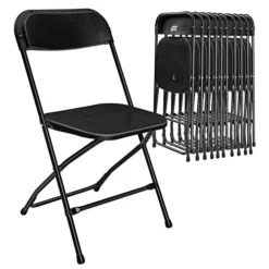 VINGLI 10 Pack Black Plastic Folding Chair, Indoor Outdoor Portable Stackable Commercial Seat With Steel Frame 350lb. Capacity For Events Office Wedding Party Picnic Kitchen Dining