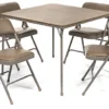 XL Series Vinyl Folding Card Table And Chair Set (5pc) - Comfortable Padded Upholstery For Easy Cleaning - Fold Away Design, Easy Storage - Premium Quality, Wheelchair Accessible (Beige)