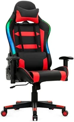 Giantex RGB Gaming Chair, Ergonomic Video Game Chair With Led Light, High Back E-Sport Computer Chair Adjustable W/PVC Leather, Headrest & Lumbar Support (Blue) -Amazon Basics Furniture Shop 41m7waqyOHL. AC