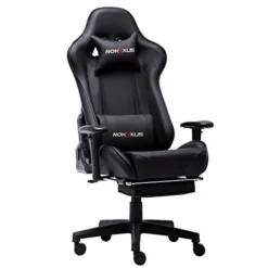 Nokaxus Gaming Chair Large Size High-back Ergonomic Racing Seat With Massager Lumbar Support And Retractible Footrest PU Leather 90-180 Degree Adjustment Of Backrest Thickening Sponges (YK-6008-BLACK)
