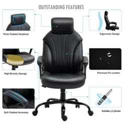 Newnno Office Chair Home Office Desk Chairs Executive And Managerial Chair High Back Comfortable Swivel Computer Chair With PU Leather Lumbar Support Wheels Padded Armrests (Black-2) 9 Newnno Office Chair Home Office Desk Chairs Executive And Managerial Chair High Back Comfortable Swivel Computer Chair With PU Leather Lumbar Support Wheels Padded Armrests (Black-2) -Amazon Basics Furniture Shop 41msRRpVJDL