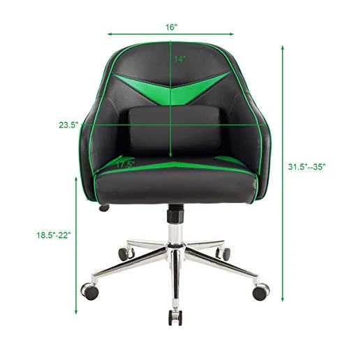 Giantex PU Leather Gaming Chair, Adjustable Height Mid-Back Armchair W/Massage Lumbar Pillow, Rolling Swivel Desk Chairs For Office Home Game Room (Green & Black) 3 Giantex PU Leather Gaming Chair, Adjustable Height Mid-Back Armchair W/Massage Lumbar Pillow, Rolling Swivel Desk Chairs For Office Home Game Room (Green & Black) - Image 3