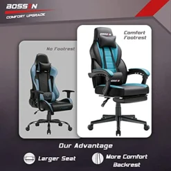 BOSSIN Gaming Chair, Leather Computer Desk Chair With Footrest And Headrest, Ergonomic Heavy Duty Design, Large Size High-Back E-Sports, Big And Tall Gaming Chair -Amazon Basics Furniture Shop 41nqogwehJL