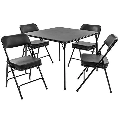 XL Series Folding Card Table And Chair Set (5pc) - Ultra-Padded Chairs For All-Day Comfort - Fold Away Design, Quick Storage And Portability - Vinyl Upholstery - Wheelchair Accessible (Black) 1 XL Series Folding Card Table And Chair Set (5pc) - Ultra-Padded Chairs For All-Day Comfort - Fold Away Design, Quick Storage And Portability - Vinyl Upholstery - Wheelchair Accessible (Black)
