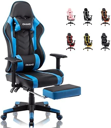 OHAHO Gaming Chair With Footrest Ergonomic Office Chair Adjustable Swivel Leather High Back Computer Desk Chair With Headrest And Lumbar Support (White) 8 OHAHO Gaming Chair With Footrest Ergonomic Office Chair Adjustable Swivel Leather High Back Computer Desk Chair With Headrest And Lumbar Support (White) - Image 8