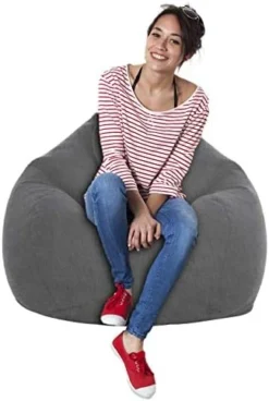 Bean Bag Chair Cover(No Bean Filling),Stuffed Animal Storage, Extra Large Lazy Sofa Bean Bag Cover, Stuffable Zipper Beanbag Covers For Adults (Grey-35.4 "x 43.3" Cover Only) -Amazon Basics Furniture Shop 41pZKEaWIDL. AC