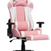 OHAHO Gaming Chair Racing Style Office Chair Adjustable Massage Lumbar Cushion Swivel Rocker Recliner Leather High Back Ergonomic Computer Desk Chair With Retractable Arms And Footrest (Pink/White)