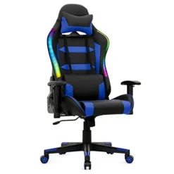 Giantex RGB Gaming Chair, Ergonomic Video Game Chair With Led Light, High Back E-Sport Computer Chair Adjustable W/PVC Leather, Headrest & Lumbar Support (Blue)