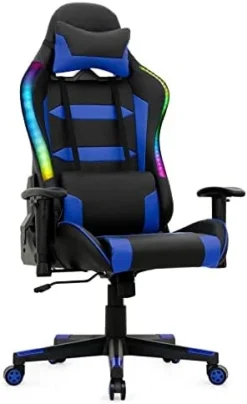 Giantex RGB Gaming Chair, Ergonomic Video Game Chair With Led Light, High Back E-Sport Computer Chair Adjustable W/PVC Leather, Headrest & Lumbar Support (Blue) -Amazon Basics Furniture Shop 41pgjEX6tWL. AC