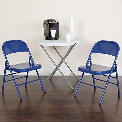 Flash Furniture Metal Folding Chairs, 2 Pack, Cobalt Blue 2 Flash Furniture Metal Folding Chairs, 2 Pack, Cobalt Blue - Image 2