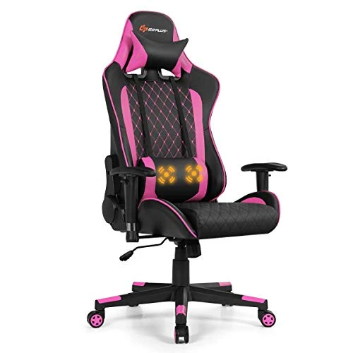 Goplus Massage Gaming Chair, Reclining Backrest Handrails And Seat Height Adjustment Racing Computer Office Chair, Ergonomic High Back Embroidered PU Swivel Game Chair With Headrest And Lumbar Cushion 1 Goplus Massage Gaming Chair, Reclining Backrest Handrails And Seat Height Adjustment Racing Computer Office Chair, Ergonomic High Back Embroidered PU Swivel Game Chair With Headrest And Lumbar Cushion