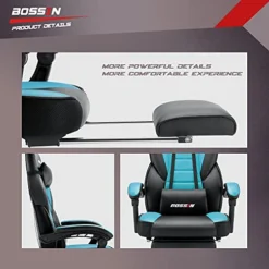 BOSSIN Gaming Chair, Leather Computer Desk Chair With Footrest And Headrest, Ergonomic Heavy Duty Design, Large Size High-Back E-Sports, Big And Tall Gaming Chair -Amazon Basics Furniture Shop 41rCb45ZP6S