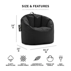 Big Joe Milano Bean Bag Chair, Black Smartmax, 2.5ft & Bean Refill 2Pk Polystyrene Beans For Bean Bags Or Crafts, 100 Liters Per Bag -Amazon Basics Furniture Shop 41rR3nBwflS 2