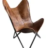 Shy Shy Brown Vintage Leather Arm Folding Chair/Genuine Antique Leather Butterfly Chair Home Décor/Handmade Chair (with Fold-able Stand) - Camping-Hiking-Chairs