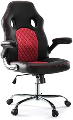 Gaming Chair - Ergonomic Office Chair Desk Chair With Flip-up Armrests And Lumbar Support PU Leather Executive Mid Back Computer Chair For Adults 9 Gaming Chair - Ergonomic Office Chair Desk Chair With Flip-up Armrests And Lumbar Support PU Leather Executive Mid Back Computer Chair For Adults -Amazon Basics Furniture Shop 41sAUV1cfL. AC