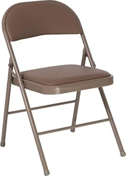 LIVING TRENDS 1 Pack Marvelius Double Braced Beige Vinyl Folding Chair