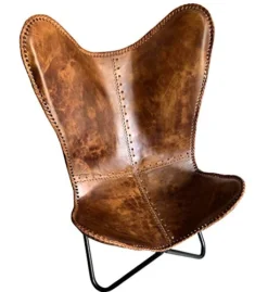 Shy Shy Brown Vintage Leather Arm Folding Chair/Genuine Antique Leather Butterfly Chair Home Décor/Handmade Chair (with Fold-able Stand) - Camping-Hiking-Chairs -Amazon Basics Furniture Shop 41tg5Ian0tL