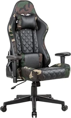 Gaming Chair PC Office Chair Computer Racing Chair PU Desk Task Chair Ergonomic 360°-Swivel Rolling Chair Adjustable E-Sports Chair With Lumbar Support And Headrest For Office Or Gaming (Camouflage)