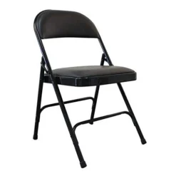 Padded Folding Chair, Vinyl, Black, 300 Lb.