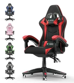 Bigzzia Gaming Chair, Reclining PU Leather Office Desk Chair With Headrest And Lumbar Support, Adjustable Swivel Rolling Video Game Chairs Ergonomic Racing Computer Chair, Red