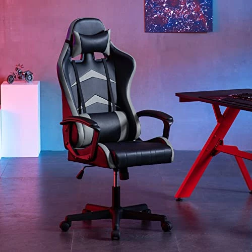 IntimaTe WM Heart Office Gaming Chair, High-Back Racing Chair With Swivel Function, Back Support And Adjustable Headrest&Lumbar Cushion(Grey) 4 IntimaTe WM Heart Office Gaming Chair, High-Back Racing Chair With Swivel Function, Back Support And Adjustable Headrest&Lumbar Cushion(Grey) - Image 4