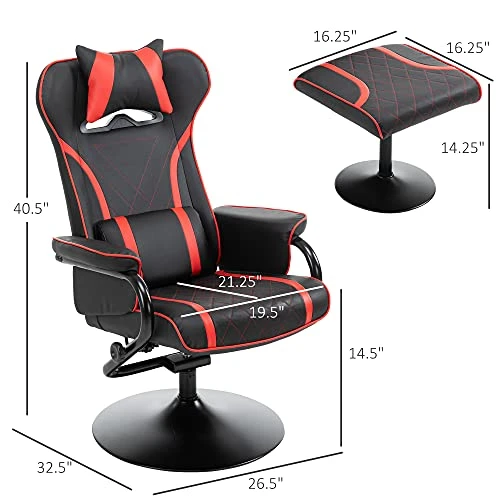 HOMCOM Vinsetto High Back Video Gaming Recliner With Ottoman, Racing Style PC Computer Office Chair, Swivel With Headrest & Lumbar Support, Adjustable Height, Black/Red 1 HOMCOM Vinsetto High Back Video Gaming Recliner With Ottoman, Racing Style PC Computer Office Chair, Swivel With Headrest & Lumbar Support, Adjustable Height, Black/Red
