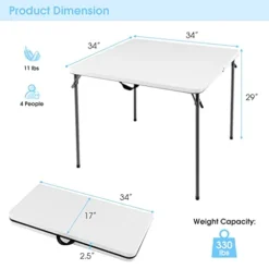 Goplus 34" Square Folding Card Table, Foldable Plastic Folding Tables, Portable Fold Up Table W/Handle, White Indoor Outdoor Utility Bi-Folding Commercial Table For Picnic, Party, Dining, Camping, BBQ