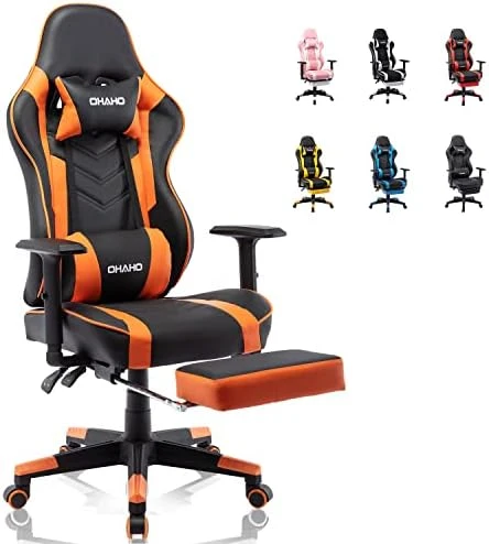 OHAHO Gaming Chair With Footrest Ergonomic Office Chair Adjustable Swivel Leather High Back Computer Desk Chair With Headrest And Lumbar Support (White) 9 OHAHO Gaming Chair With Footrest Ergonomic Office Chair Adjustable Swivel Leather High Back Computer Desk Chair With Headrest And Lumbar Support (White) - Image 9