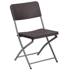 Flash Furniture HERCULES Series Brown Plastic Rattan Folding Chair With Grey Frame