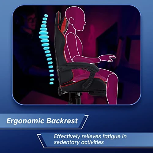 Gaming Chair Office Chair Desk Chair With Footrest Lumbar Support Headrest Armrest Task Rolling Swivel Ergonomic E-Sports Adjustable PC Gamer Chair (Red) 3 Gaming Chair Office Chair Desk Chair With Footrest Lumbar Support Headrest Armrest Task Rolling Swivel Ergonomic E-Sports Adjustable PC Gamer Chair (Red) - Image 3
