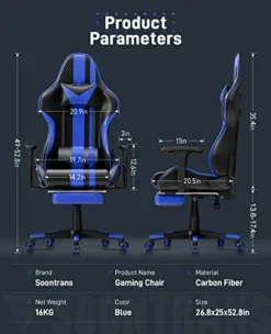Soontrans Blue Gaming Chair With Footrest, Leather Ergonomic Gaming Chairs For Adults With Massage Lumbar Support & Headrest For Office Work, Height Adjustable Gamer Chair, Comfortable Computer Chair 15 Soontrans Blue Gaming Chair With Footrest, Leather Ergonomic Gaming Chairs For Adults With Massage Lumbar Support & Headrest For Office Work, Height Adjustable Gamer Chair, Comfortable Computer Chair -Amazon Basics Furniture Shop 41viAgIzKyL
