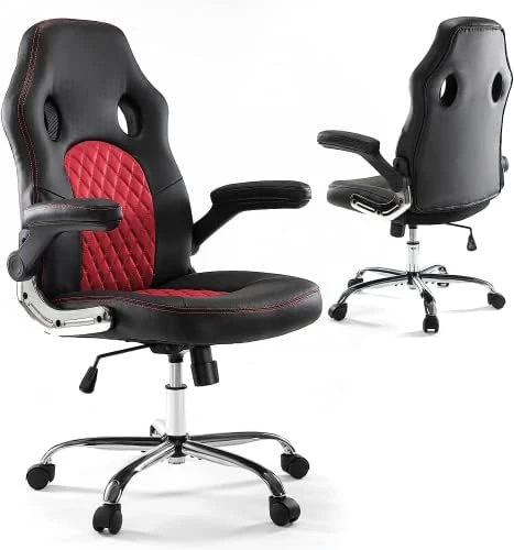 Gaming Chair, Home Office Computer Chair PU Leather Ergonomic Racing Desk Chair Adjustable Height Mid Back Executive Task Chair With Lumbar Support And Flip Up Armrest, Rocking Swivel Comfty Cushion 10 Gaming Chair, Home Office Computer Chair PU Leather Ergonomic Racing Desk Chair Adjustable Height Mid Back Executive Task Chair With Lumbar Support And Flip Up Armrest, Rocking Swivel Comfty Cushion - Image 10