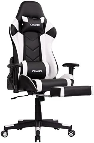 OHAHO Gaming Chair Racing Style Office Chair Adjustable Massage Lumbar Cushion Swivel Rocker Recliner Leather High Back Ergonomic Computer Desk Chair With Retractable Arms And Footrest (Pink/White) 10 OHAHO Gaming Chair Racing Style Office Chair Adjustable Massage Lumbar Cushion Swivel Rocker Recliner Leather High Back Ergonomic Computer Desk Chair With Retractable Arms And Footrest (Pink/White) - Image 10