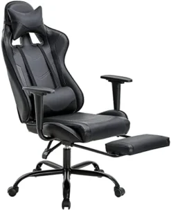 Gaming Chair With Footrest, Ergonomic Office Chair, Adjustable Swivel Leather Desk Chair, Reclining High Back Computer Chair With Lumbar Support And Headrest, Racing Style Video Gamer Chair -Amazon Basics Furniture Shop 41wLhRytF7L. AC