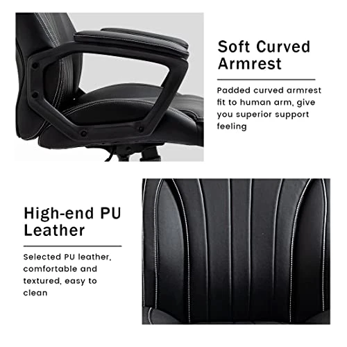 Newnno Office Chair Home Office Desk Chairs Executive And Managerial Chair High Back Comfortable Swivel Computer Chair With PU Leather Lumbar Support Wheels Padded Armrests (Black-2) 6 Newnno Office Chair Home Office Desk Chairs Executive And Managerial Chair High Back Comfortable Swivel Computer Chair With PU Leather Lumbar Support Wheels Padded Armrests (Black-2) - Image 6