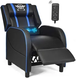 POWERSTONE Gaming Recliner Chair, Reclining Gaming Chair Ergonomic Leather Sofa With Footrest Lumbar Support Headrest And Side Pouch For Living Room Home Theater, Blue -Amazon Basics Furniture Shop 41wp ahKg L. AC