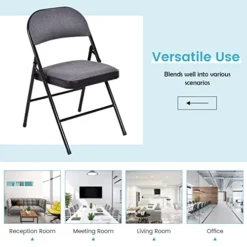 ARLIME 4-Pack Folding Chair, Portable Chairs With Upholstered Padded Seat And Back, Metal Frame Home Office Chairs, Set Of 4 -Amazon Basics Furniture Shop 41wq6BXwE0L