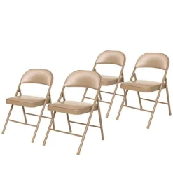 OEF Furnishings (4 Pack) Vinyl Padded Steel Folding Chairs, Beige