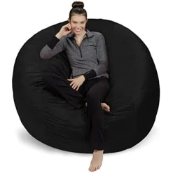 Sofa Sack - Plush Ultra Soft Bean Bags Chairs For Kids, Teens, Adults - Memory Foam Beanless Bag Chair With Microsuede Cover - Foam Filled Furniture For Dorm Room - Black 6'